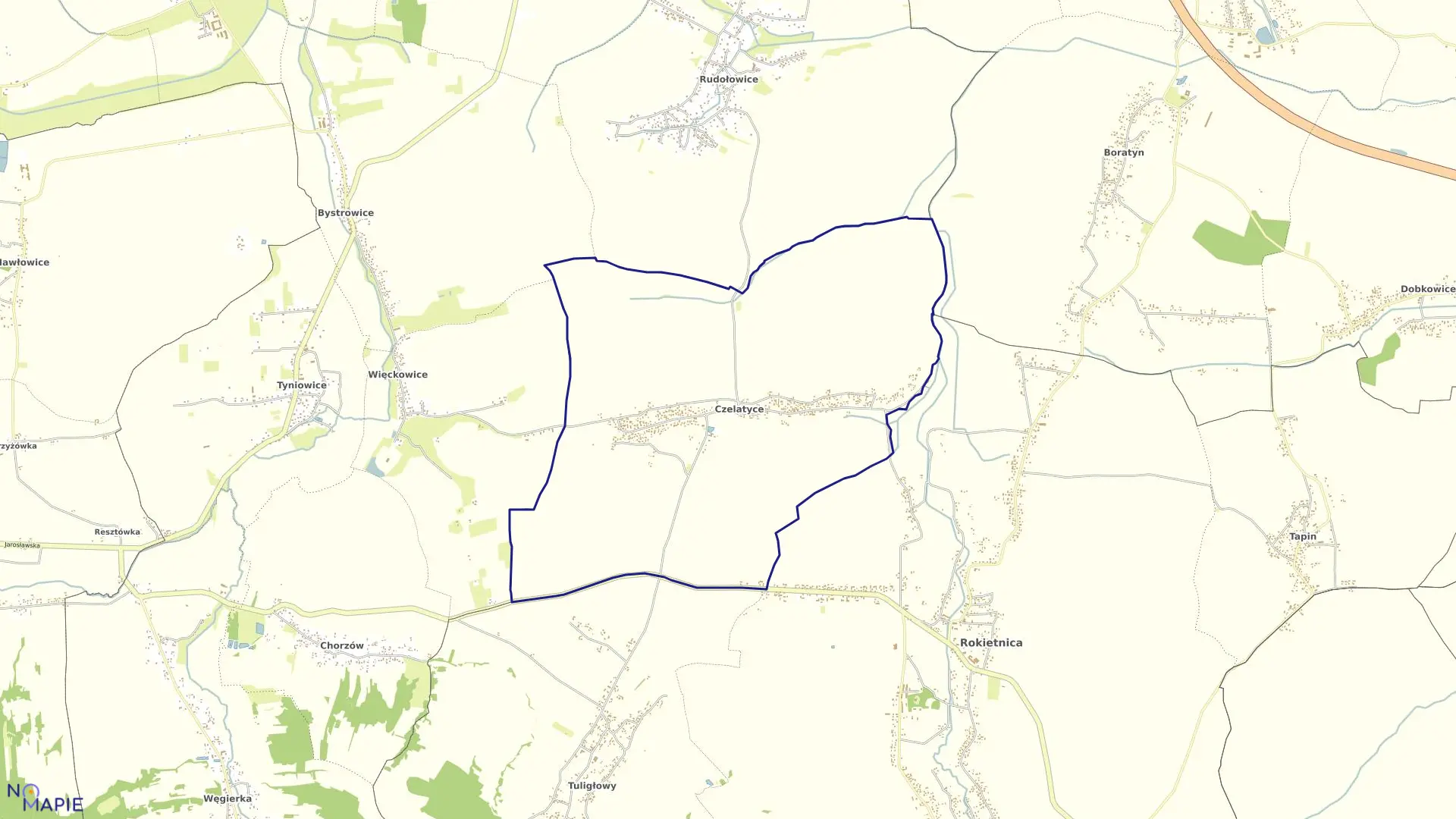 Mapa obrębu Czelatyce w gminie Rokietnica